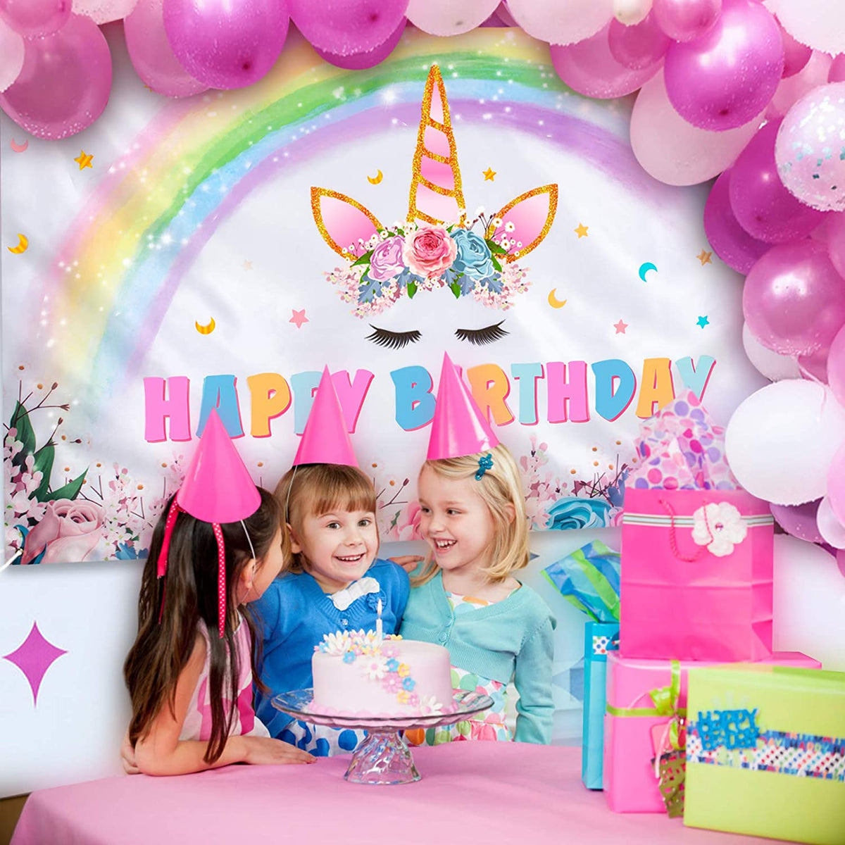 Unicorn Birthday Backdrop - Rainbow Unicorn Party Decorations for Girls  73x43