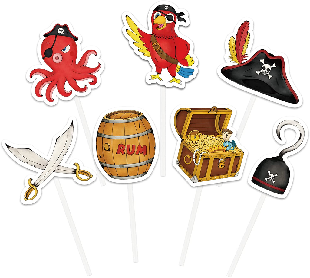 WERNNSAI Pirate Cupcake Topper - 49 PCS Pirate Party Supplies for