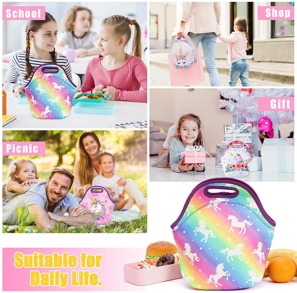 Kids Unicorn Insulated Lunch Box for Girls Rainbow Bag with Water