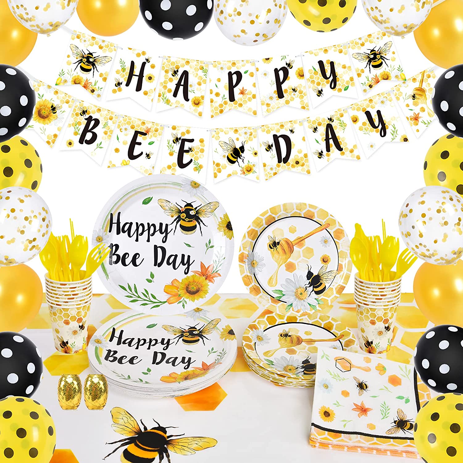Bee Birthday Party Supplies Set Honey Bee Party Decoration for Kids Bumble  Bee Banner Balloons Plates Cups Napkins Spoons Table Cover Tableware  Utensils Serves 16 Guests 137 PCS – WERNNSAI